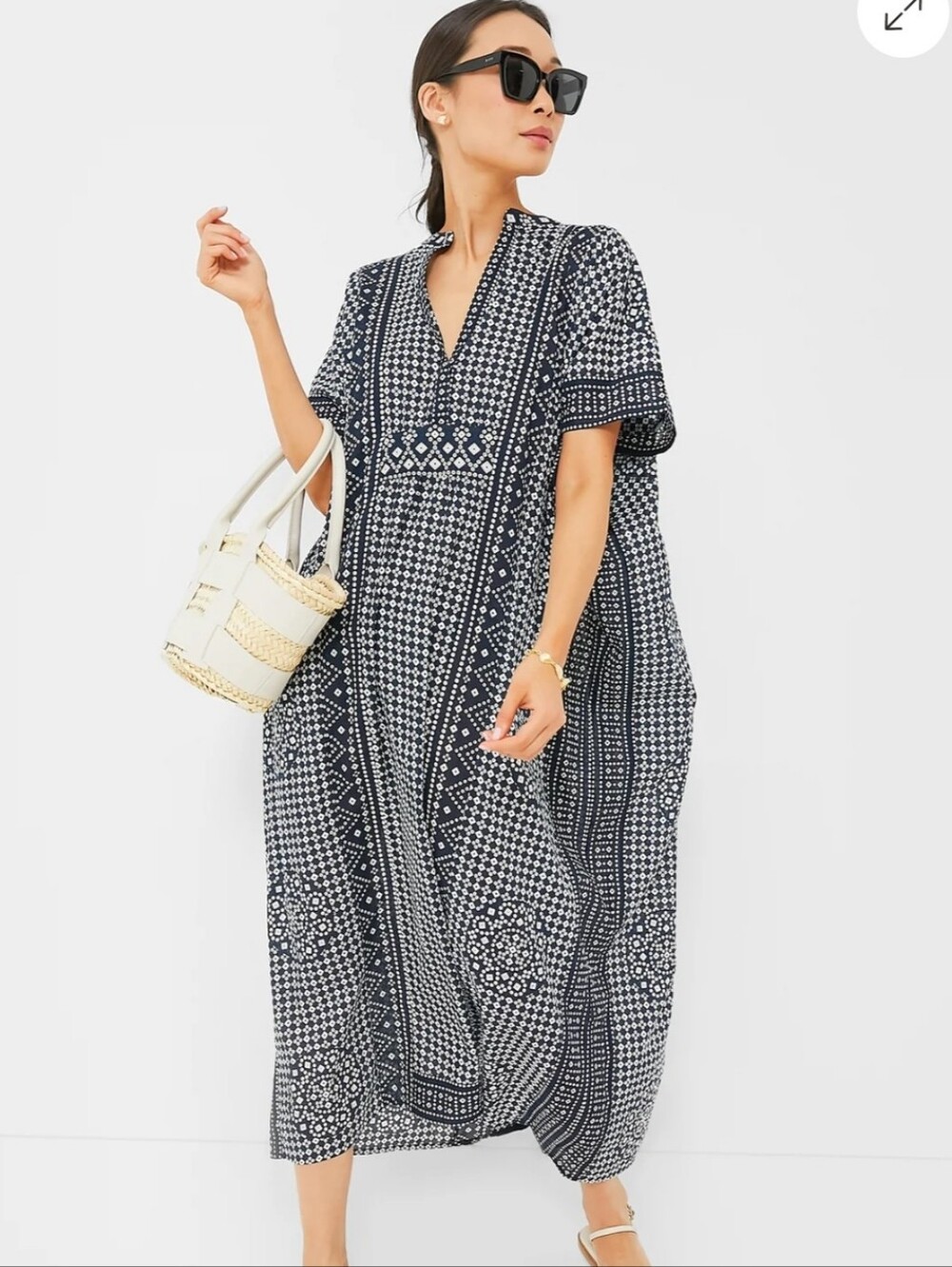 Emerson Frye India Collection Ink Caftan Oranic Cotton Cover Up Love Tomas - Picture 1 of 9